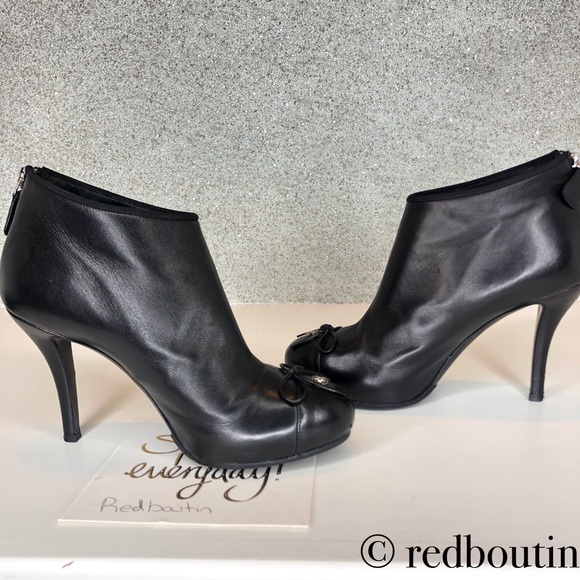 CHANEL Shoes - 🎈Sold  CC bow front black leather booties 38.5
